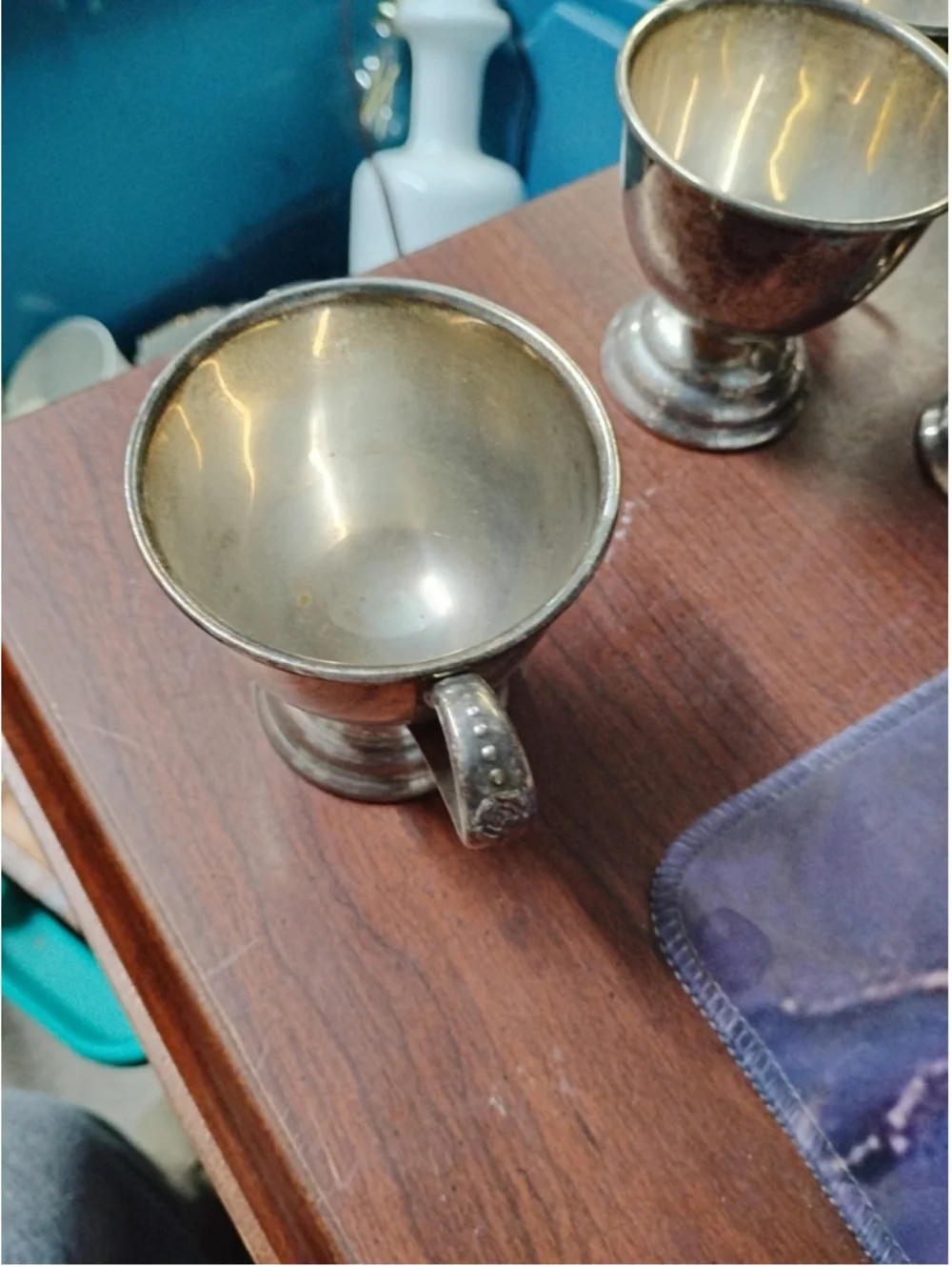 Vintage Nickel Silver Footed Tea Cup Silverplate Barware From Japan 3